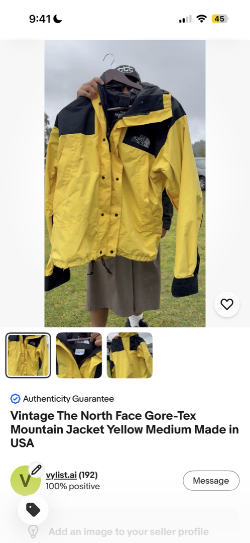 The finished listing for the jacket on eBay